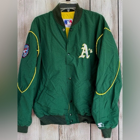 VTG Rare 90's Starter Oakland Athletics A's MLB Puffer Jacket Men’s L USA Green - Picture 1 of 14